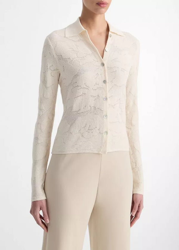 Vince Italian Cotton-Blend Textured Floral Button-Up Shirt - Puritan ...