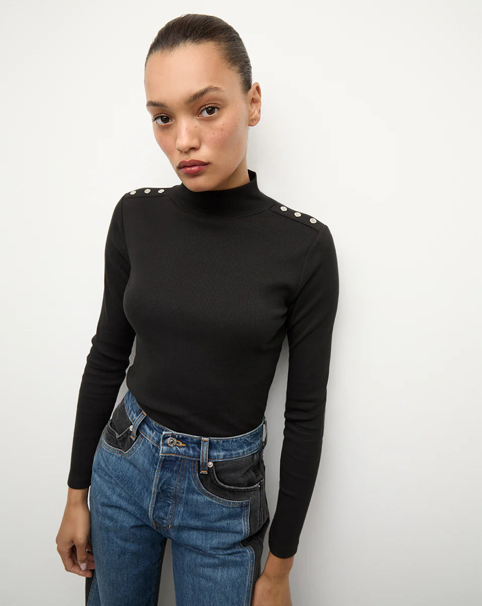 Veronica Beard Nate Mockneck Top With Buttons