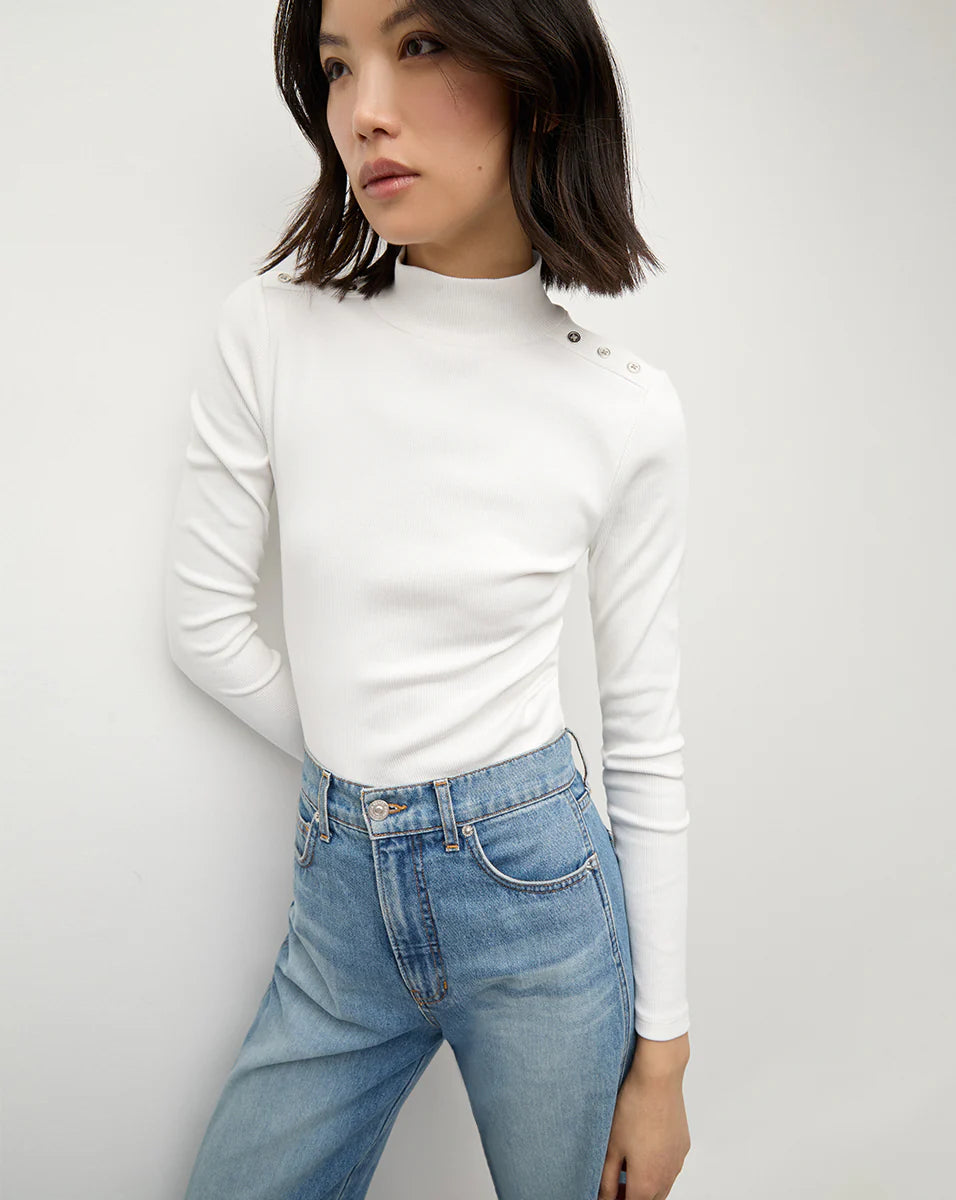 Veronica Beard Nate Mockneck Top With Buttons