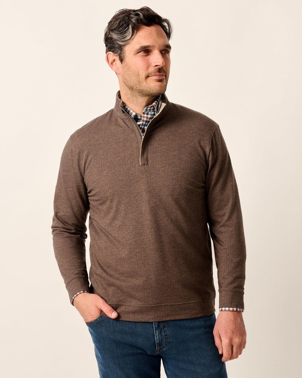 Johnnie-O Rubin Herringbone Cashmere Blend 1/4 Zip Pullover