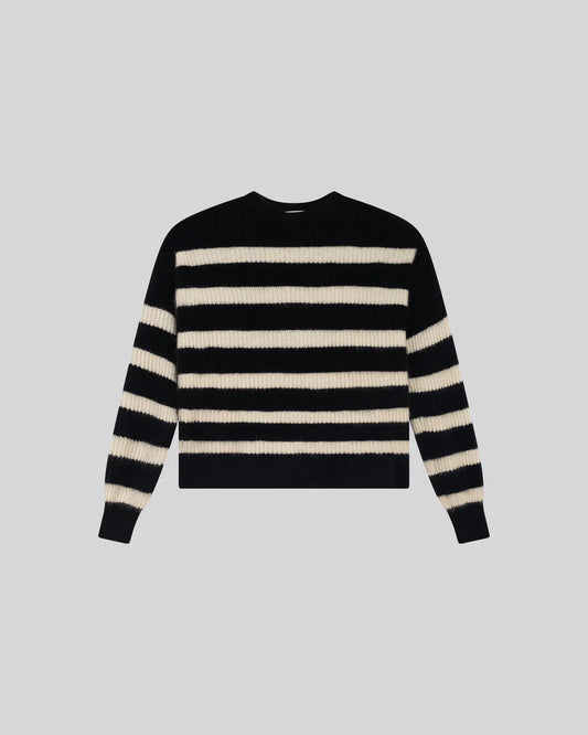 Majestic Filatures Merino Fox Striped Rib Long Sleeve Knit Boatneck