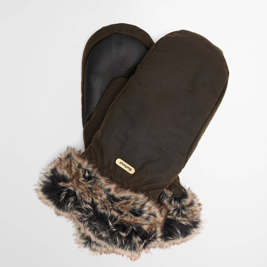 Barbour Waxed Faux-Fur Trim Mittens