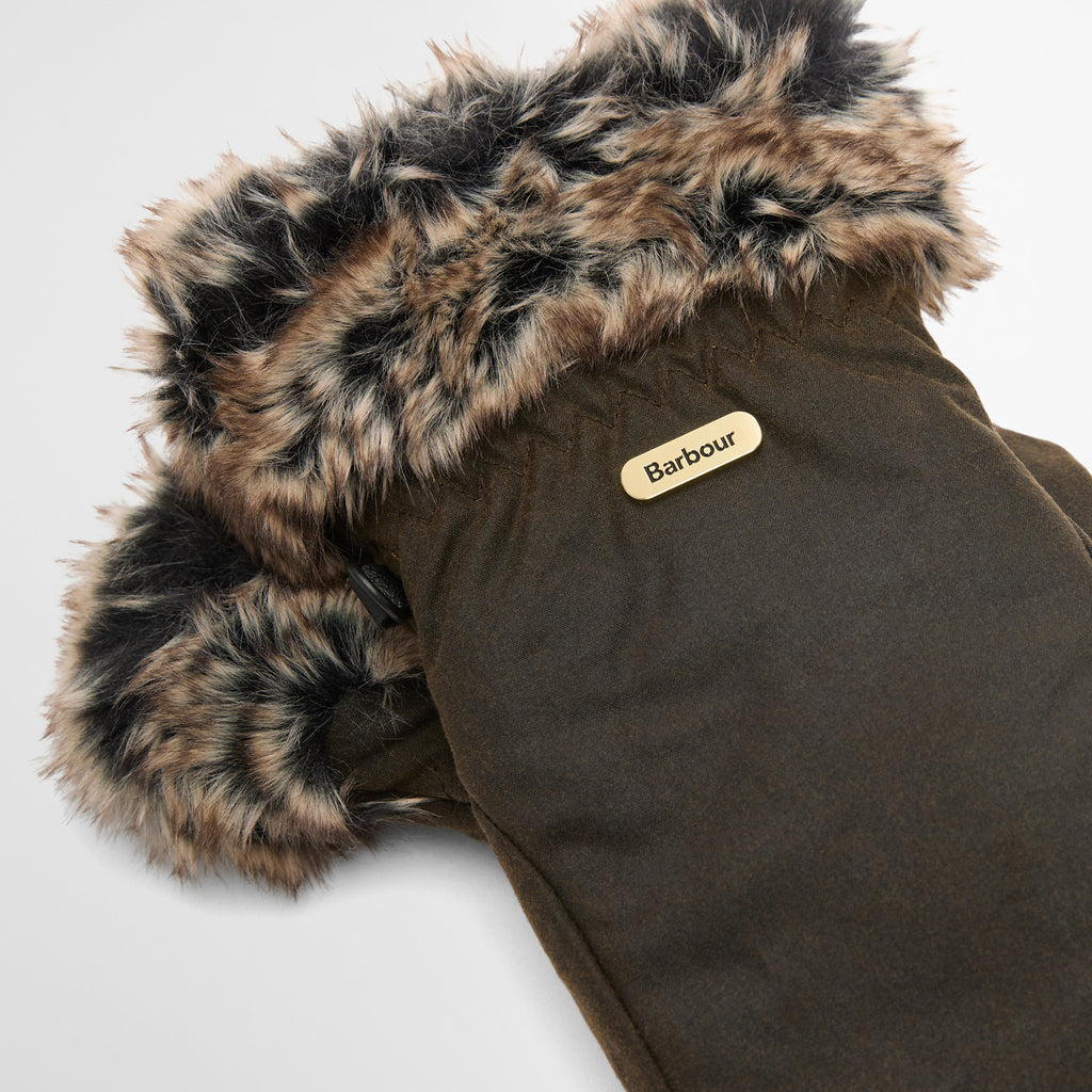 Barbour Waxed Faux-Fur Trim Mittens