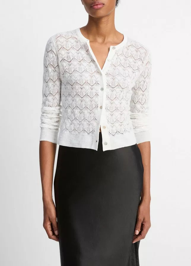 Vince Lace-Stitch Cotton Cardigan