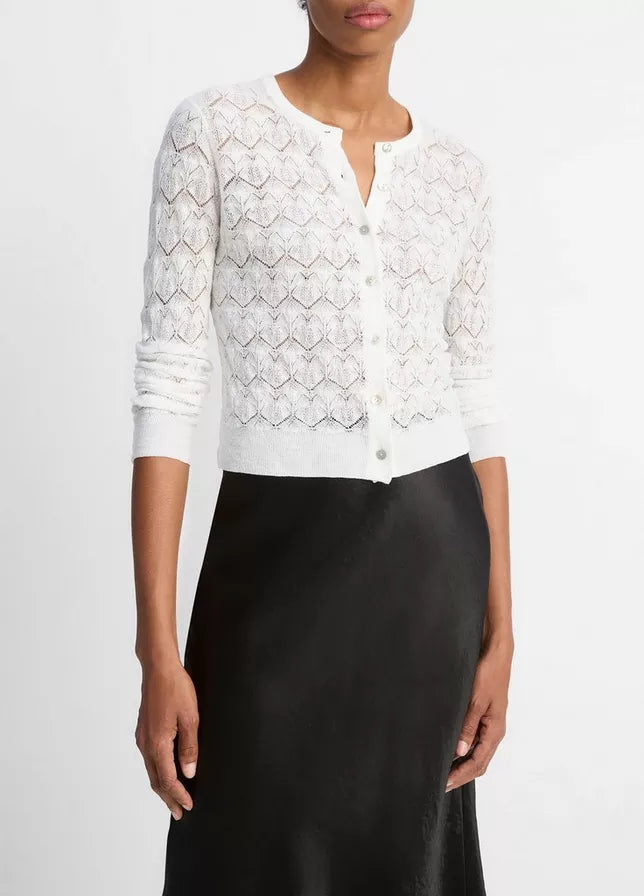 Vince Lace-Stitch Cotton Cardigan