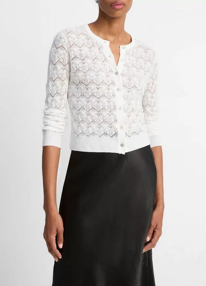 Vince Lace-Stitch Cotton Cardigan