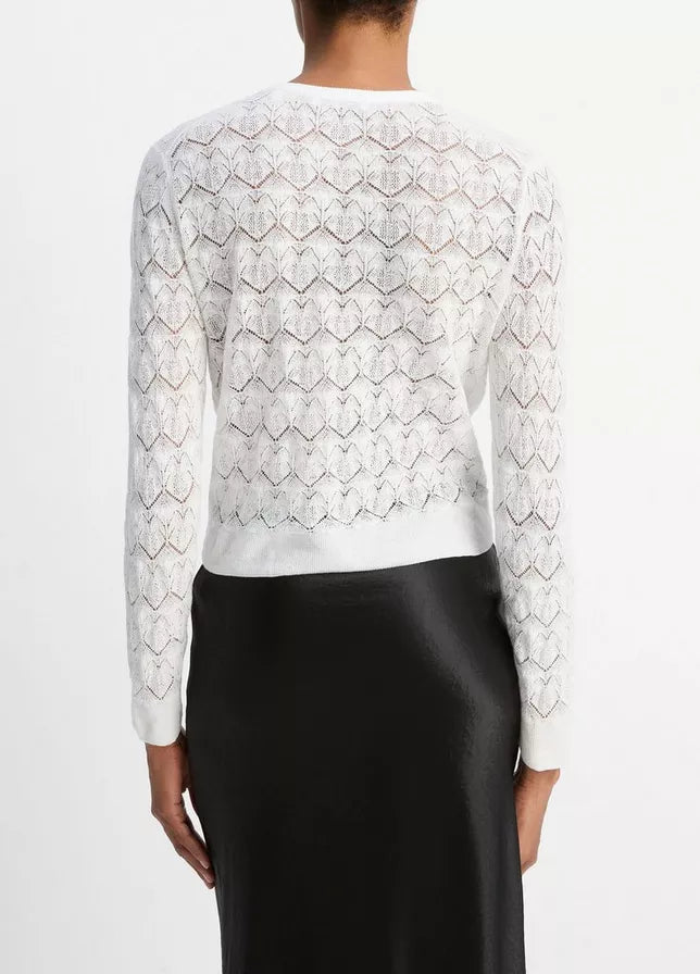 Vince Lace-Stitch Cotton Cardigan