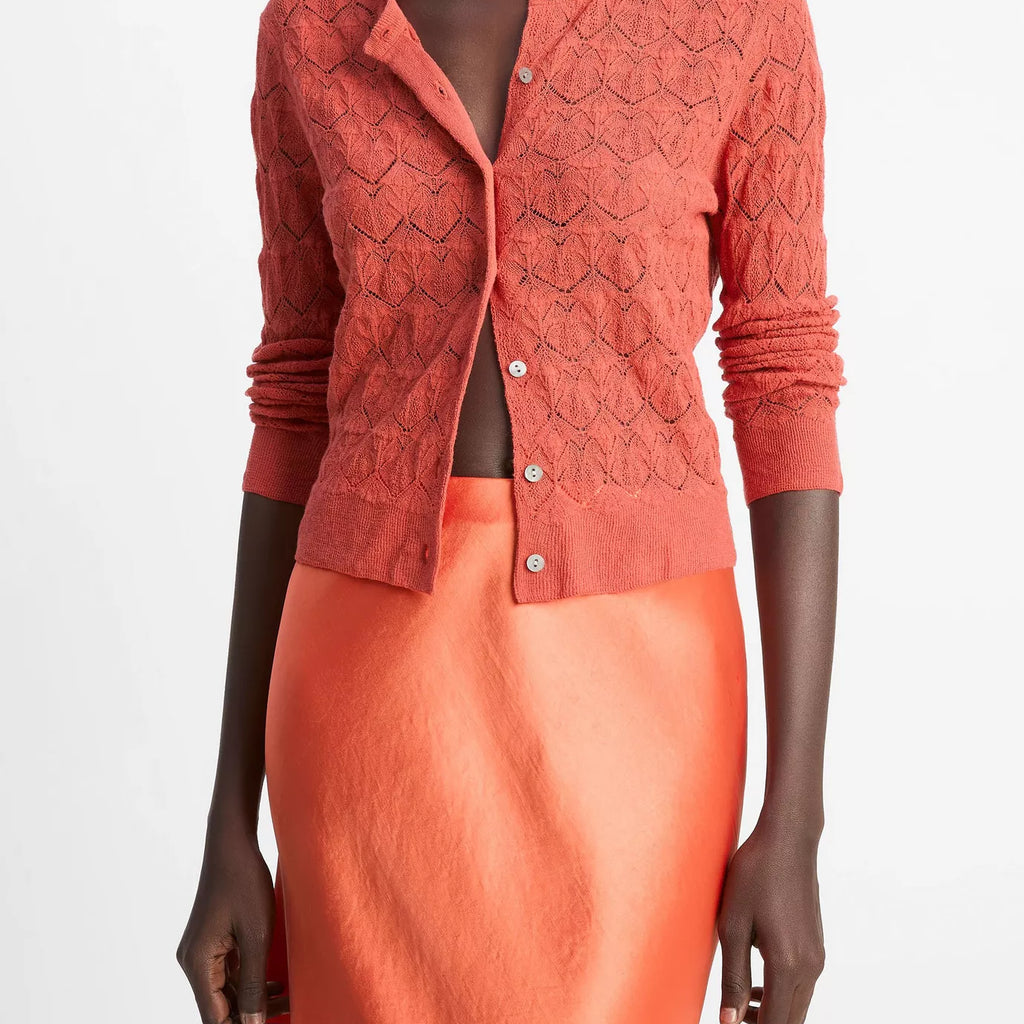 Vince Lace-Stitch Cotton Cardigan