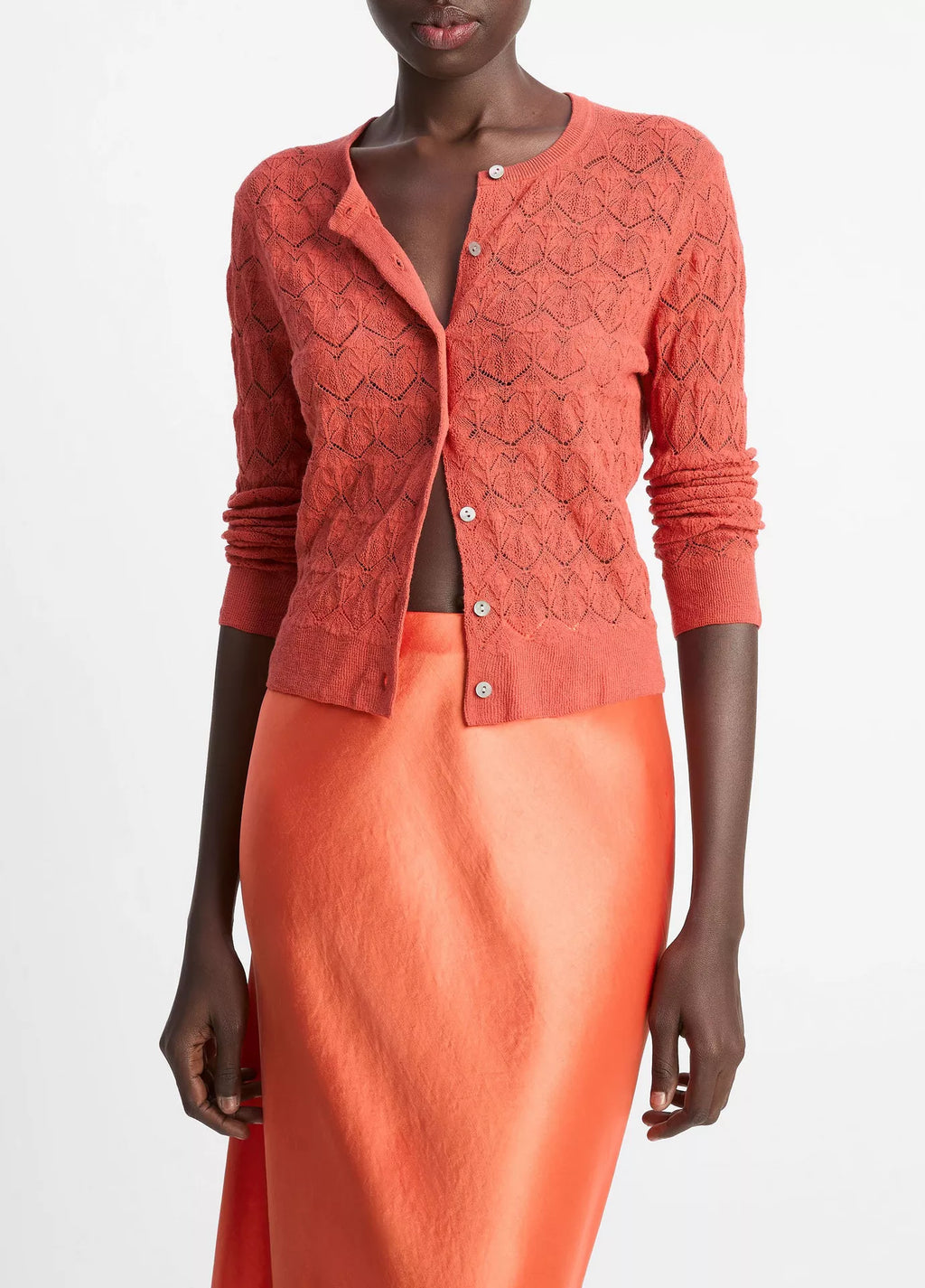 Vince Lace-Stitch Cotton Cardigan