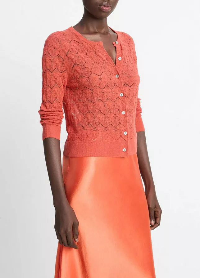 Vince Lace-Stitch Cotton Cardigan