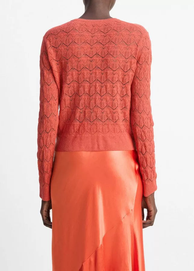 Vince Lace-Stitch Cotton Cardigan