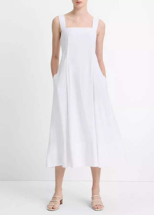 Vince Linen-Blend Square-Neck Dress