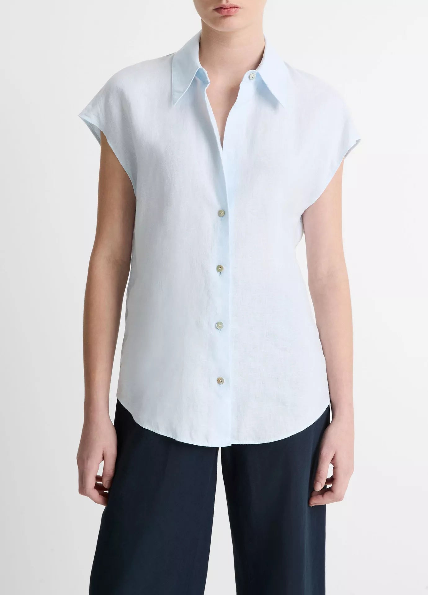 Vince  Linen Cap-Sleeve Button-Front Blouse