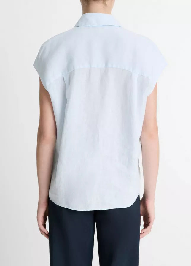 Vince  Linen Cap-Sleeve Button-Front Blouse