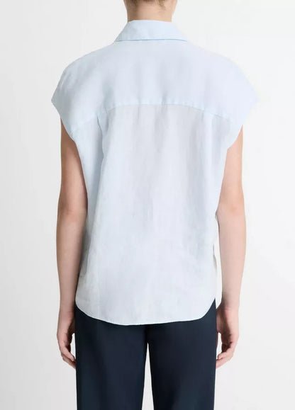 Vince  Linen Cap-Sleeve Button-Front Blouse