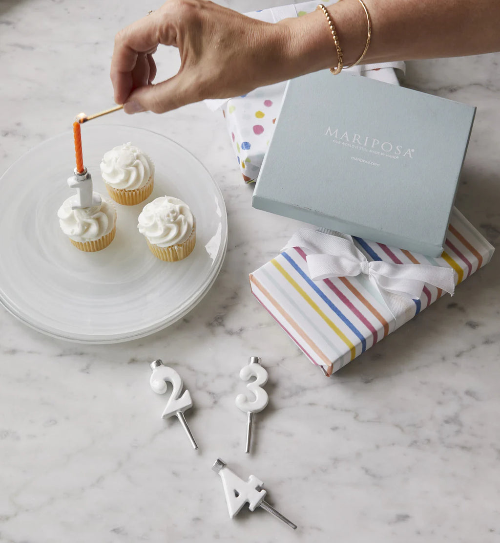 Mariposa White Number Candle Holder Set