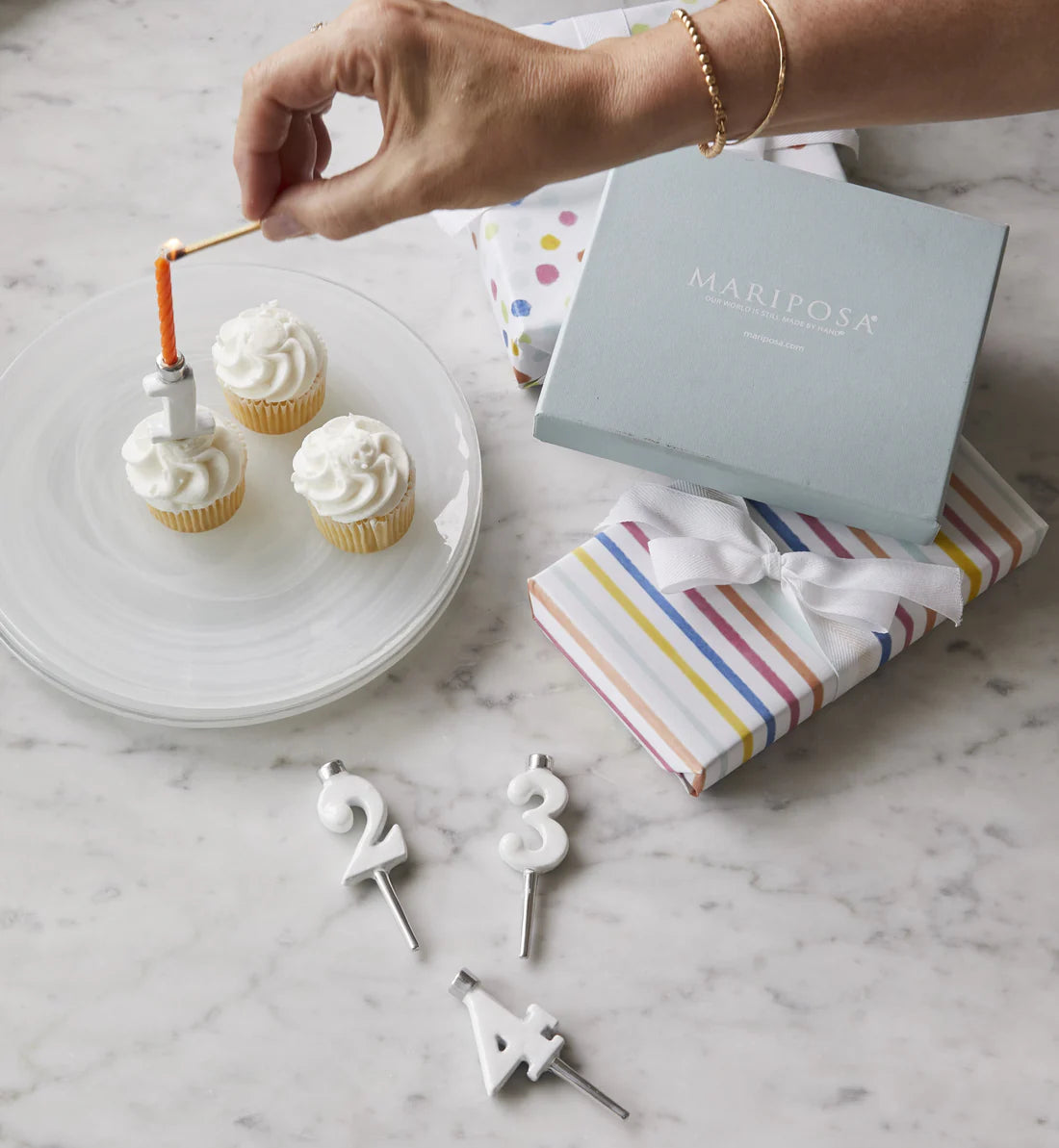 Mariposa White Number Candle Holder Set