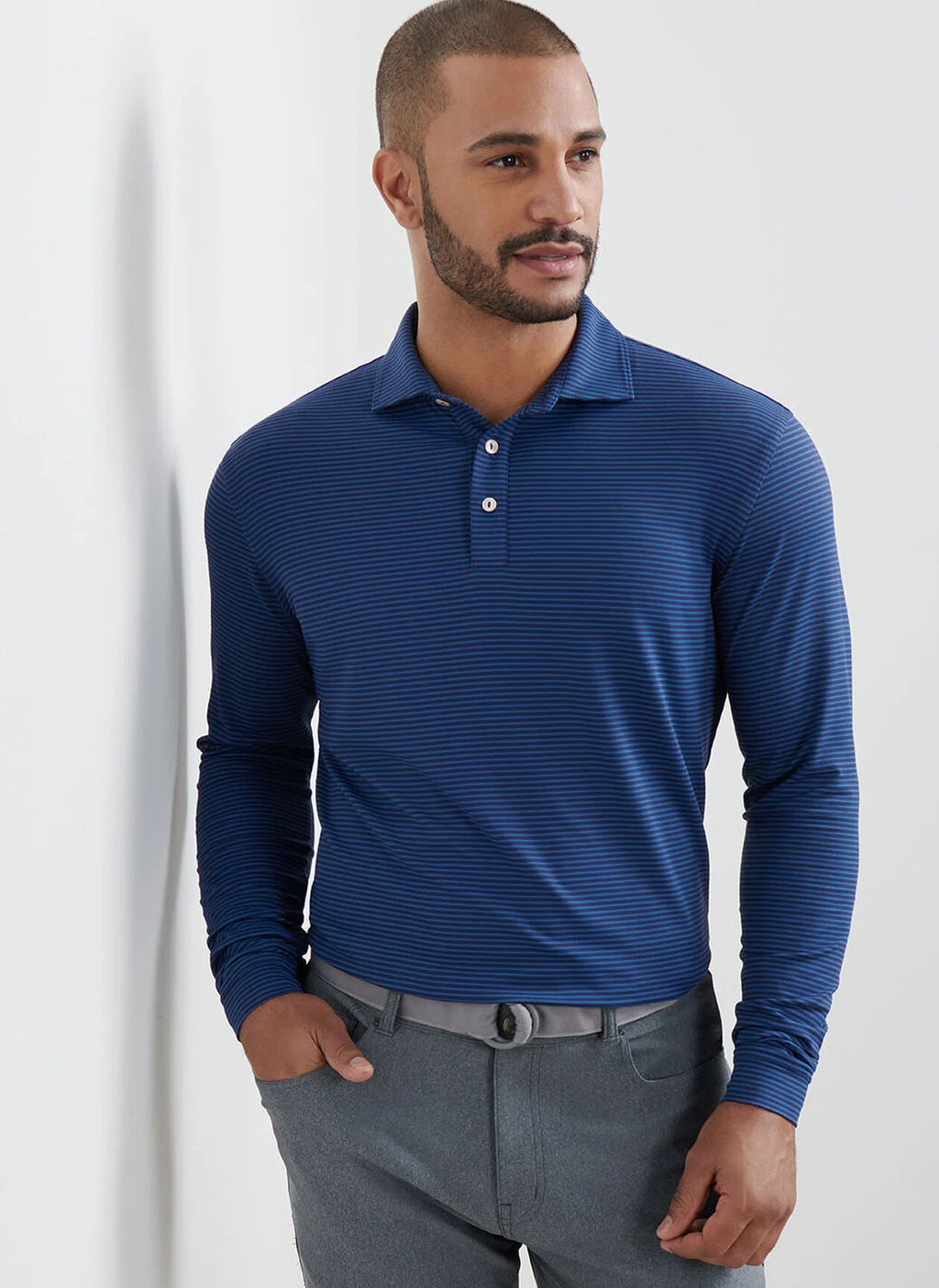 Peter Millar Lyons Stripe Performance Jersey Long-Sleeve Polo