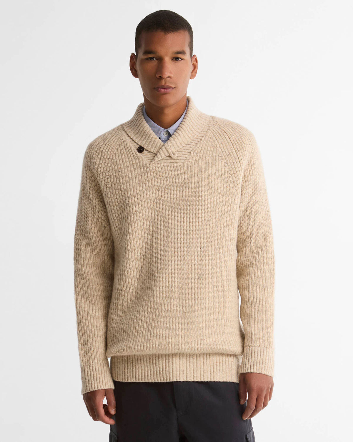 Barbour Essentials Fleck Wool Shawl Neck Jumper