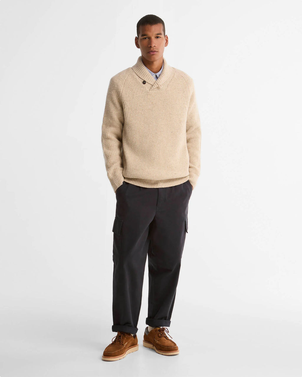 Barbour Essentials Fleck Wool Shawl Neck Jumper