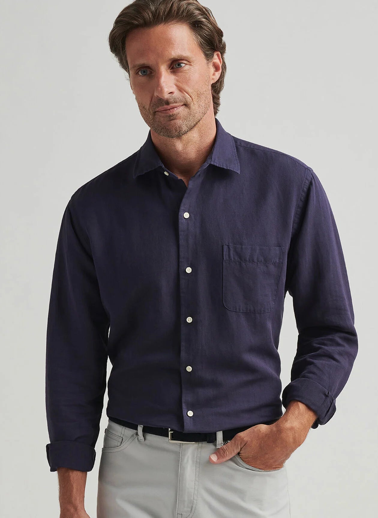 Peter Millar Canal Linen Cotton Sport Shirt