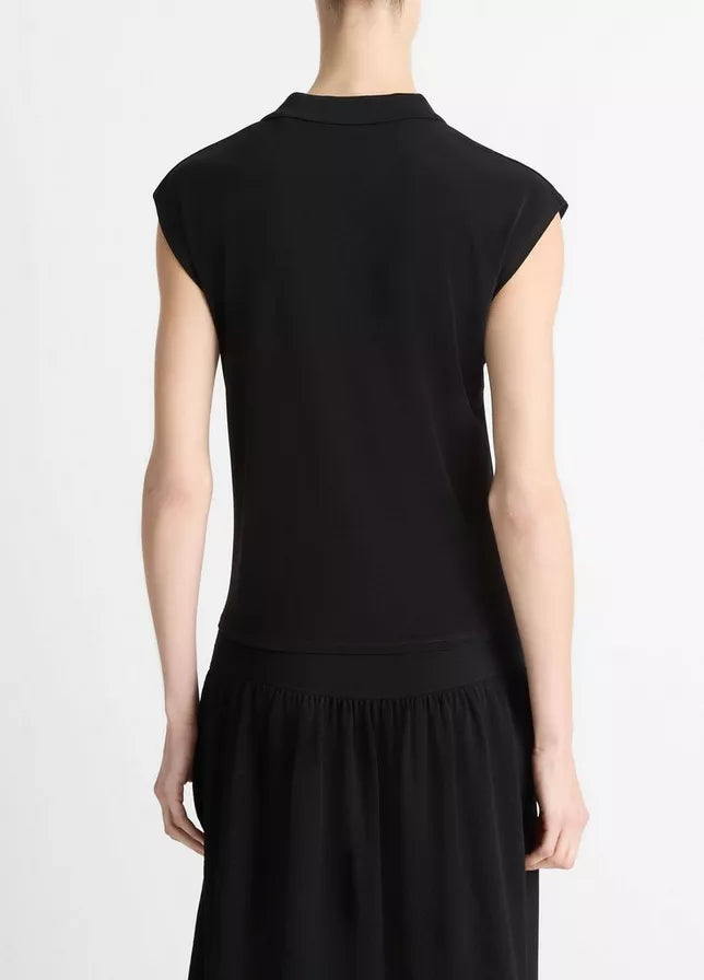 Vince Matte Jersey Cap-Sleeve Polo Top