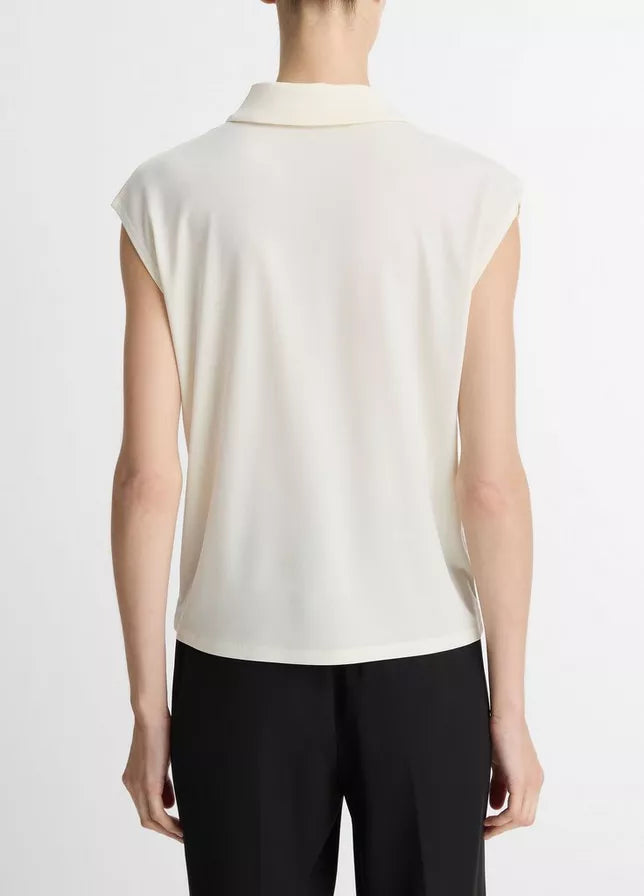 Vince Matte Jersey Cap-Sleeve Polo Top