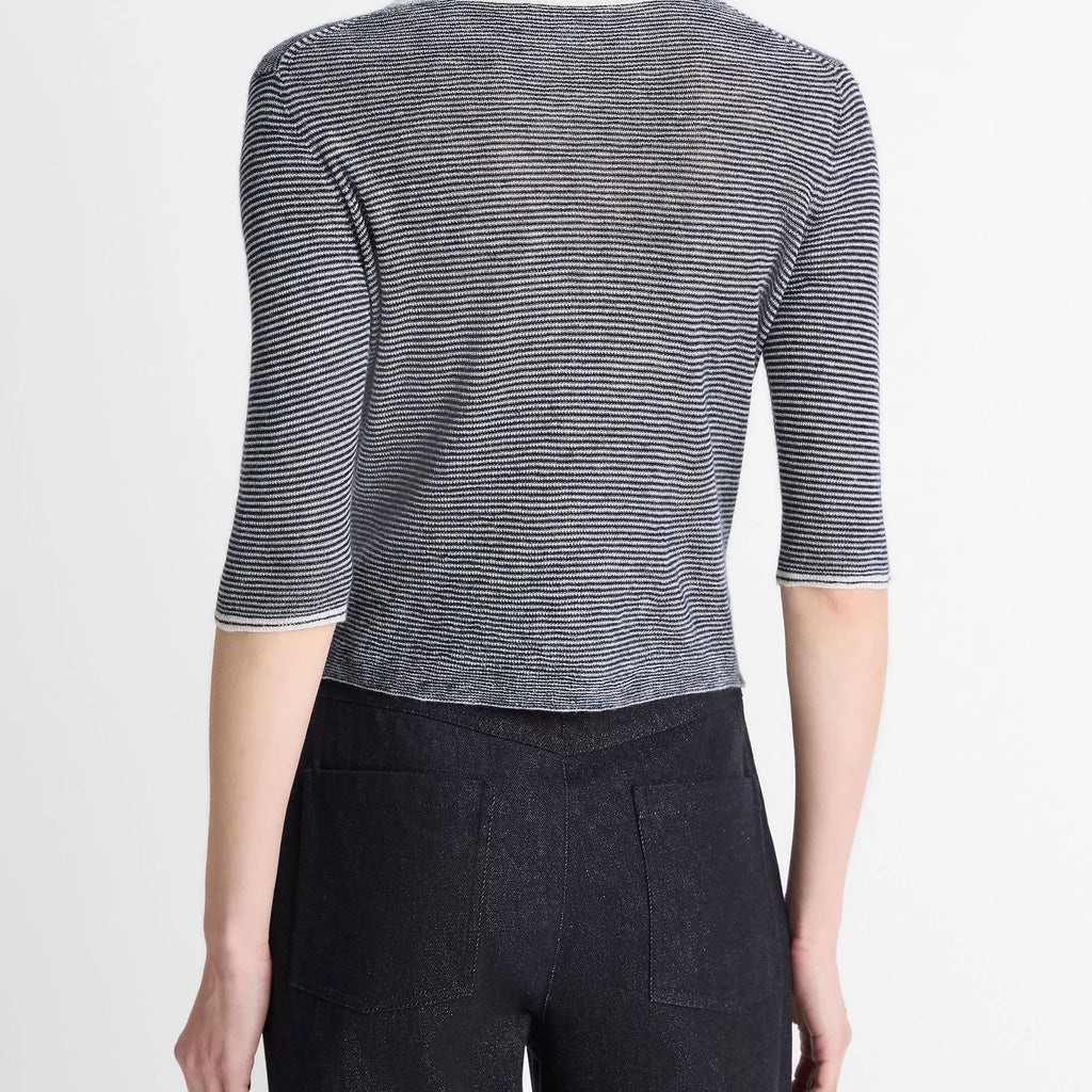 Vince Micro-Stripe Cashmere-Silk Cardigan