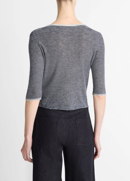 Vince Micro-Stripe Cashmere-Silk Cardigan