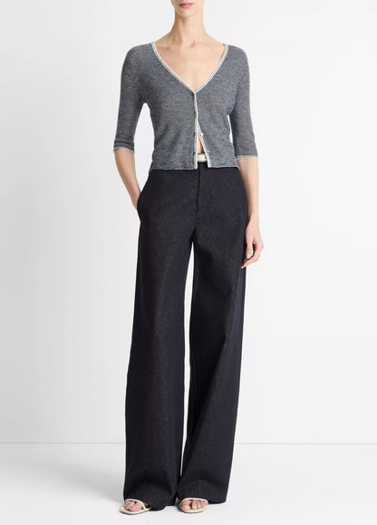 Vince Micro-Stripe Cashmere-Silk Cardigan