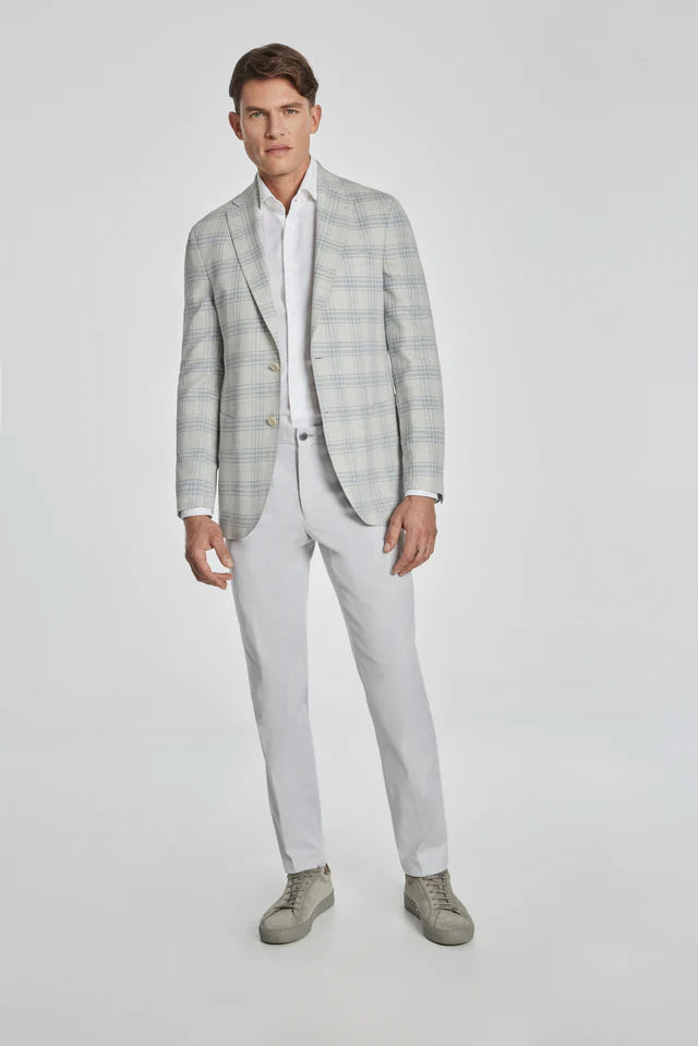 Jack Victor Hampton Plaid Wool, Linen, Cotton and Silk Stretch Blazer