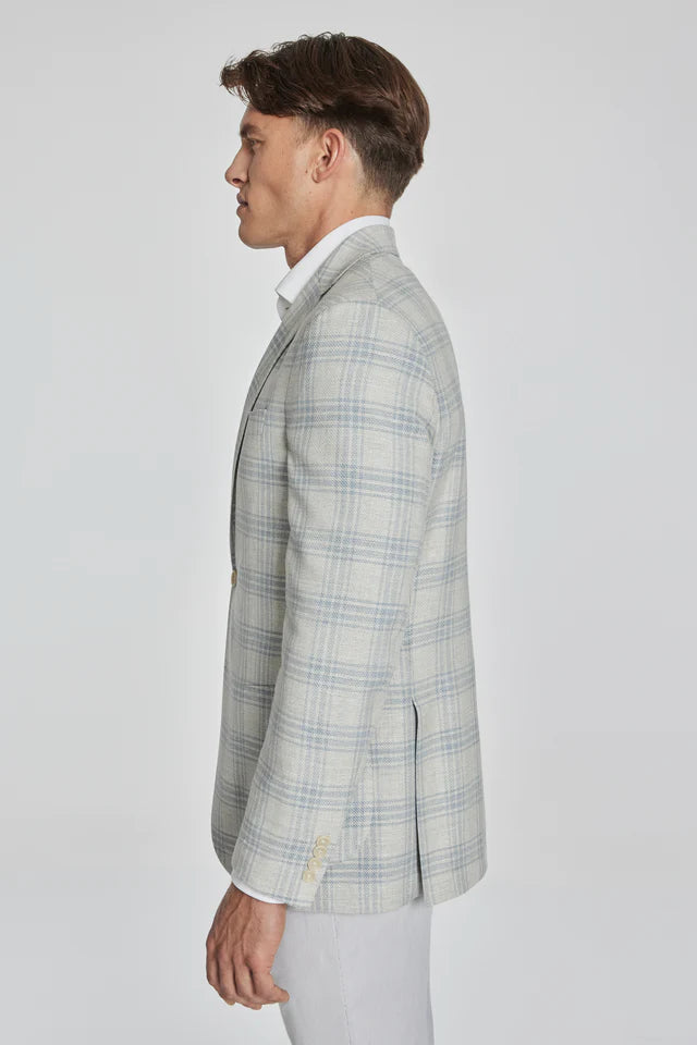 Jack Victor Hampton Plaid Wool, Linen, Cotton and Silk Stretch Blazer