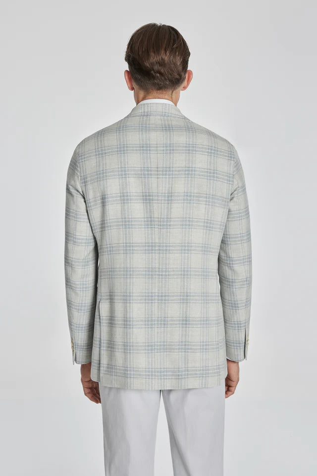 Jack Victor Hampton Plaid Wool, Linen, Cotton and Silk Stretch Blazer