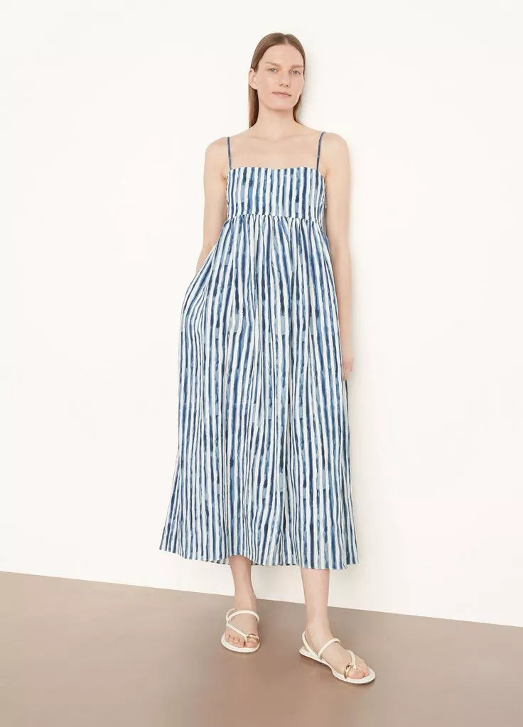Vince Painterly Stripe Ruched Dress