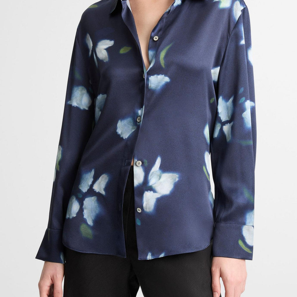 Vince Petal Blur Silk Relaxed Button-Front Shirt