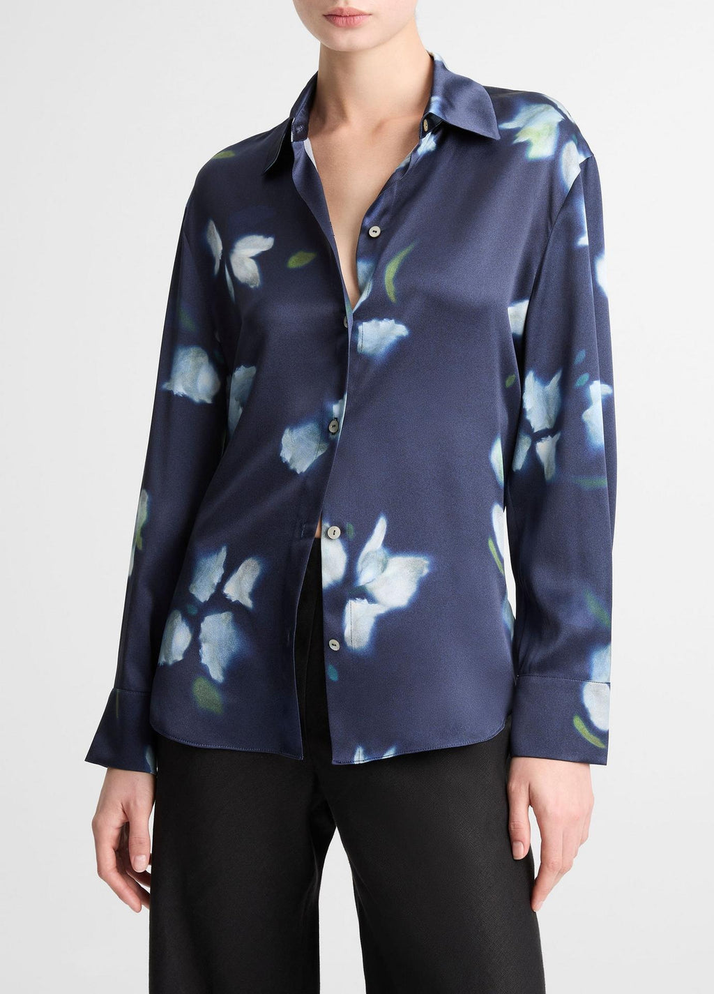 Vince Petal Blur Silk Relaxed Button-Front Shirt