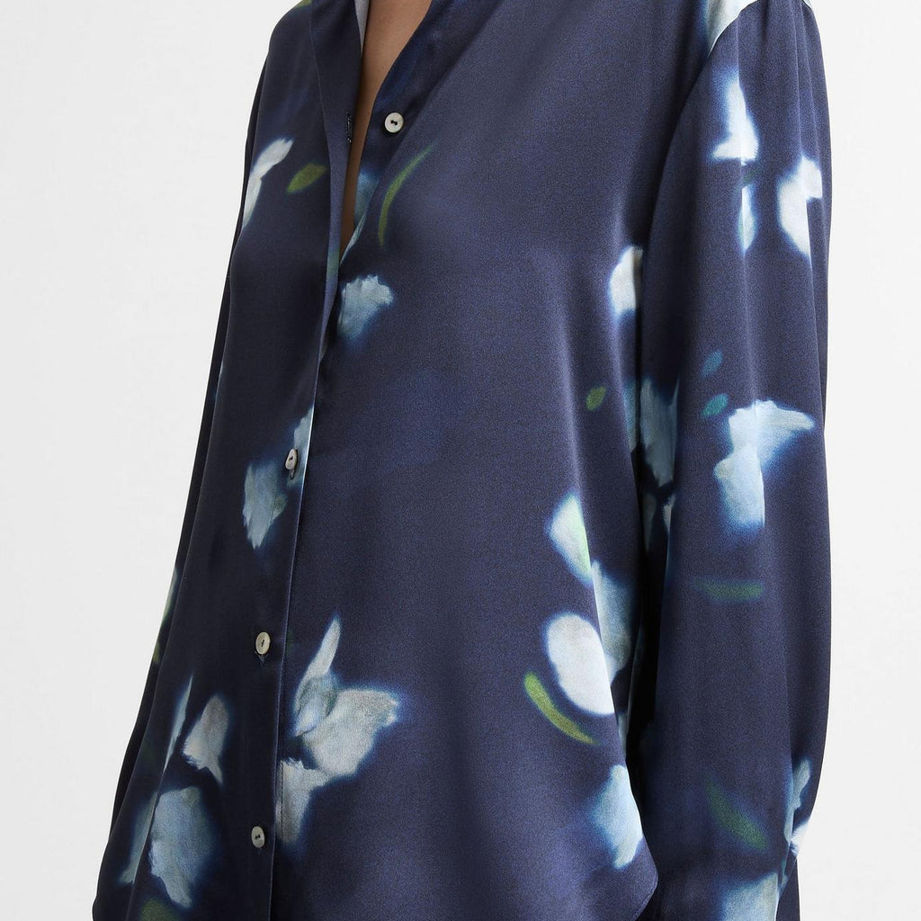 Vince Petal Blur Silk Relaxed Button-Front Shirt