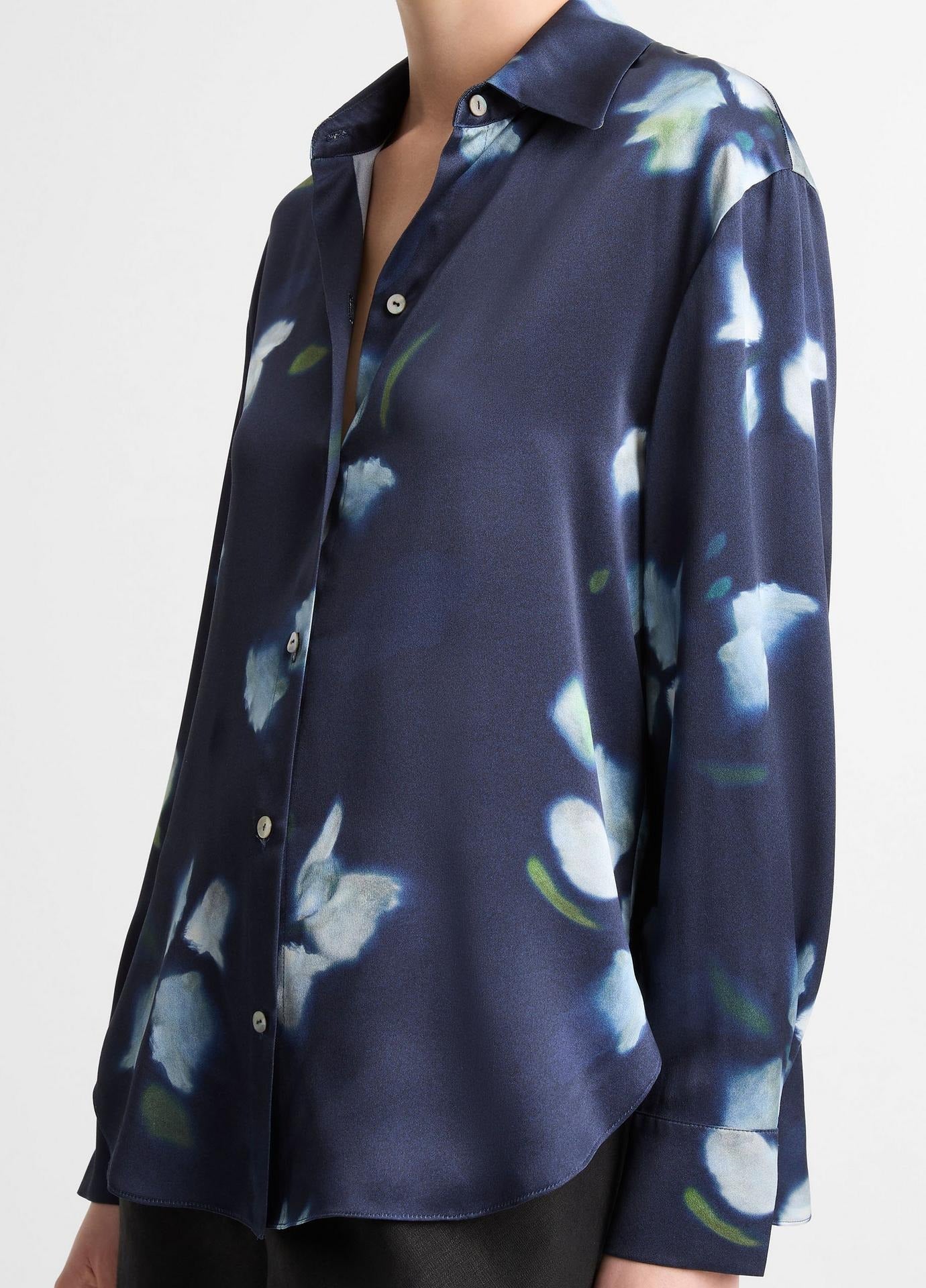 Vince Petal Blur Silk Relaxed Button-Front Shirt