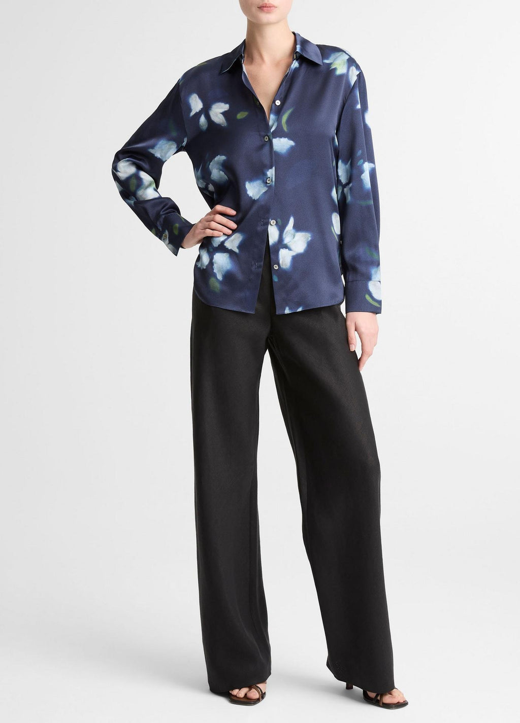 Vince Petal Blur Silk Relaxed Button-Front Shirt