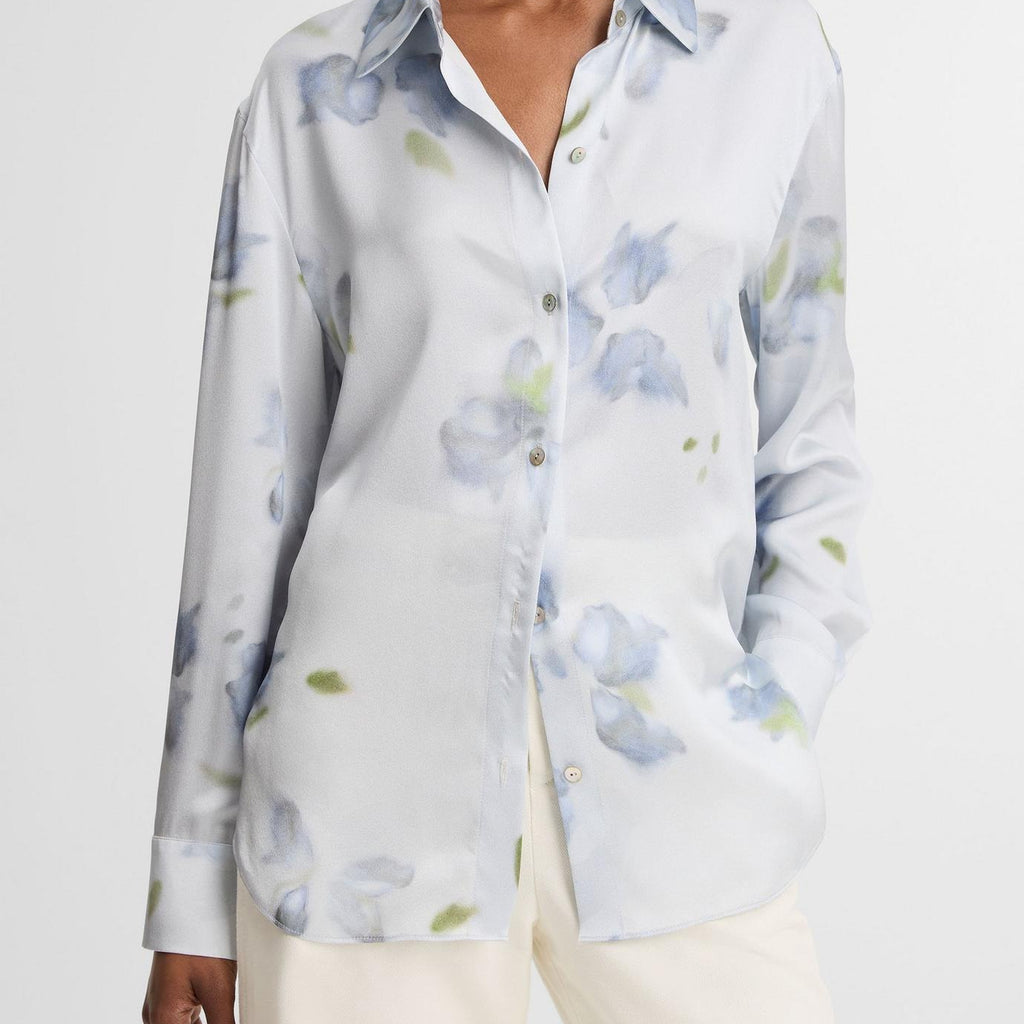 Vince Petal Blur Silk Relaxed Button-Front Shirt
