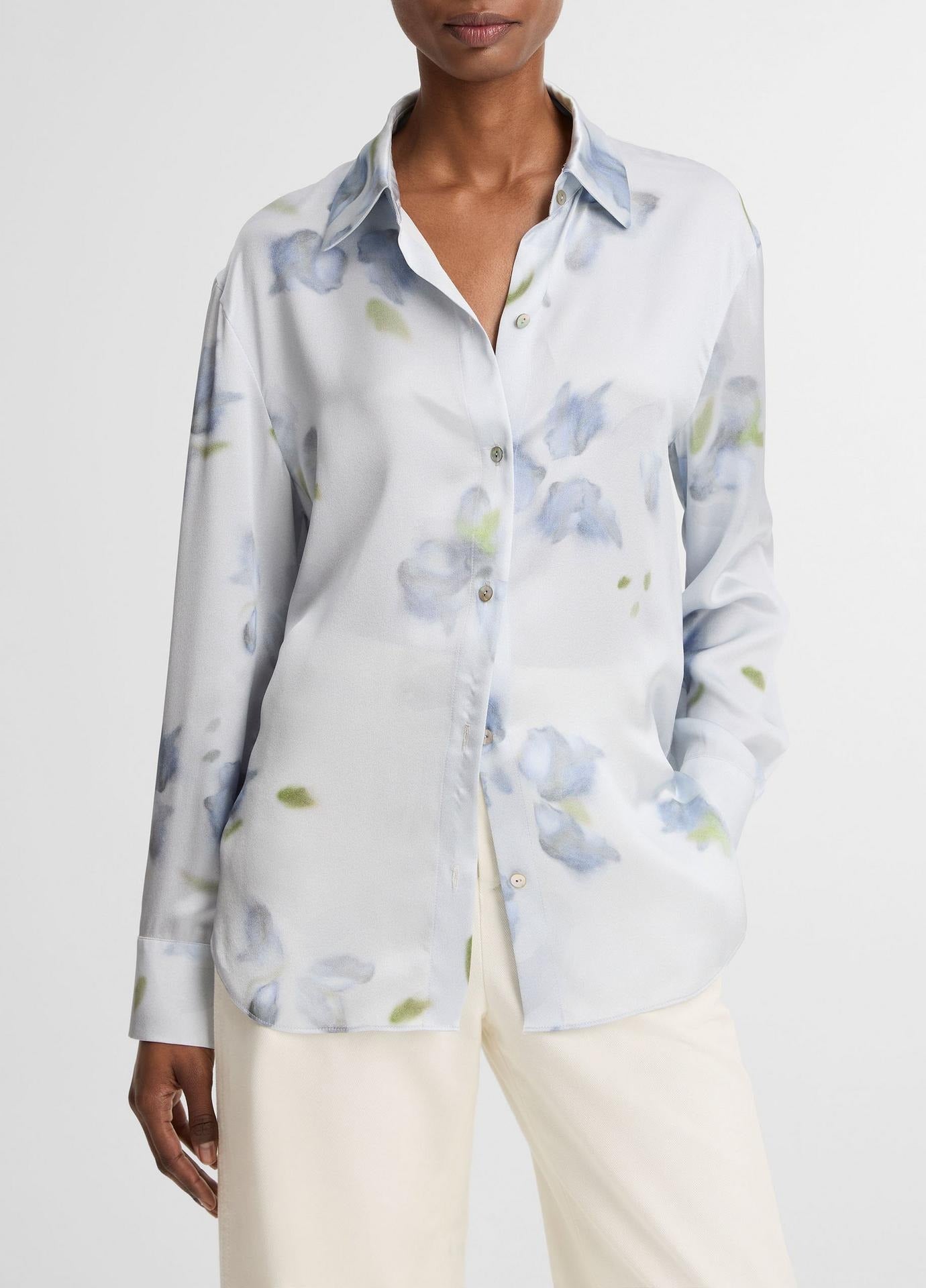 Vince Petal Blur Silk Relaxed Button-Front Shirt