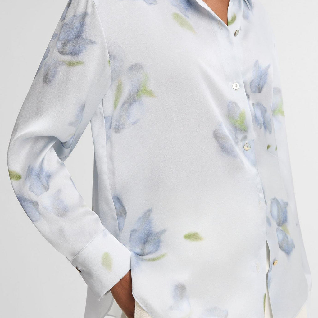Vince Petal Blur Silk Relaxed Button-Front Shirt