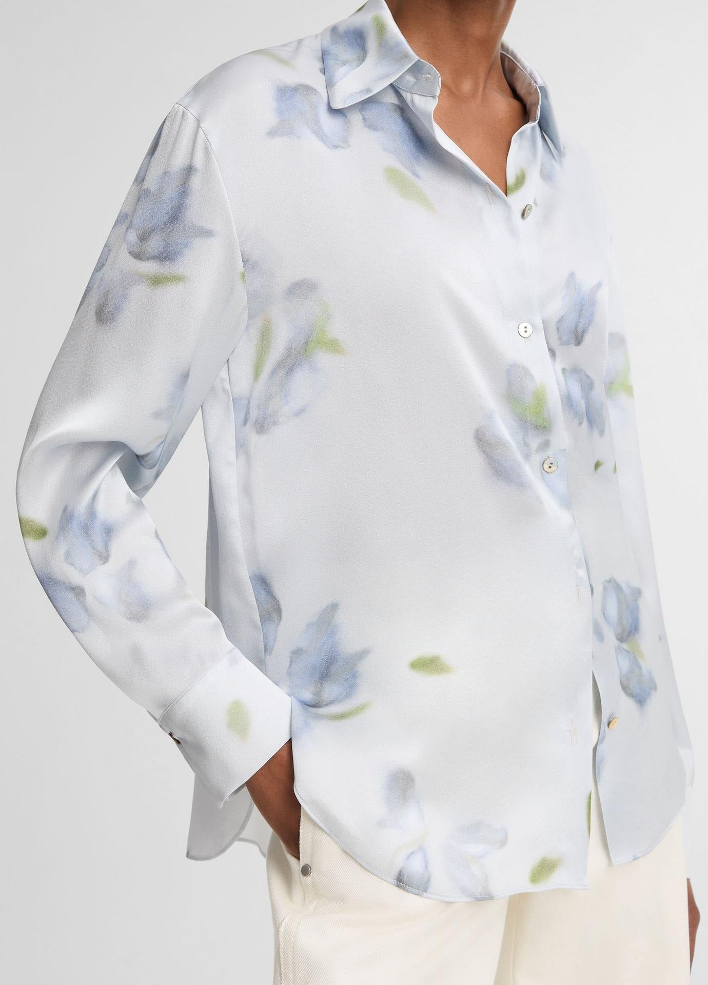 Vince Petal Blur Silk Relaxed Button-Front Shirt