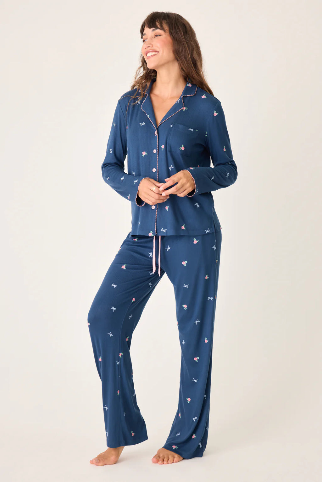 PJ Salvage English Rose Navy Blue Floral Long Sleeve Top