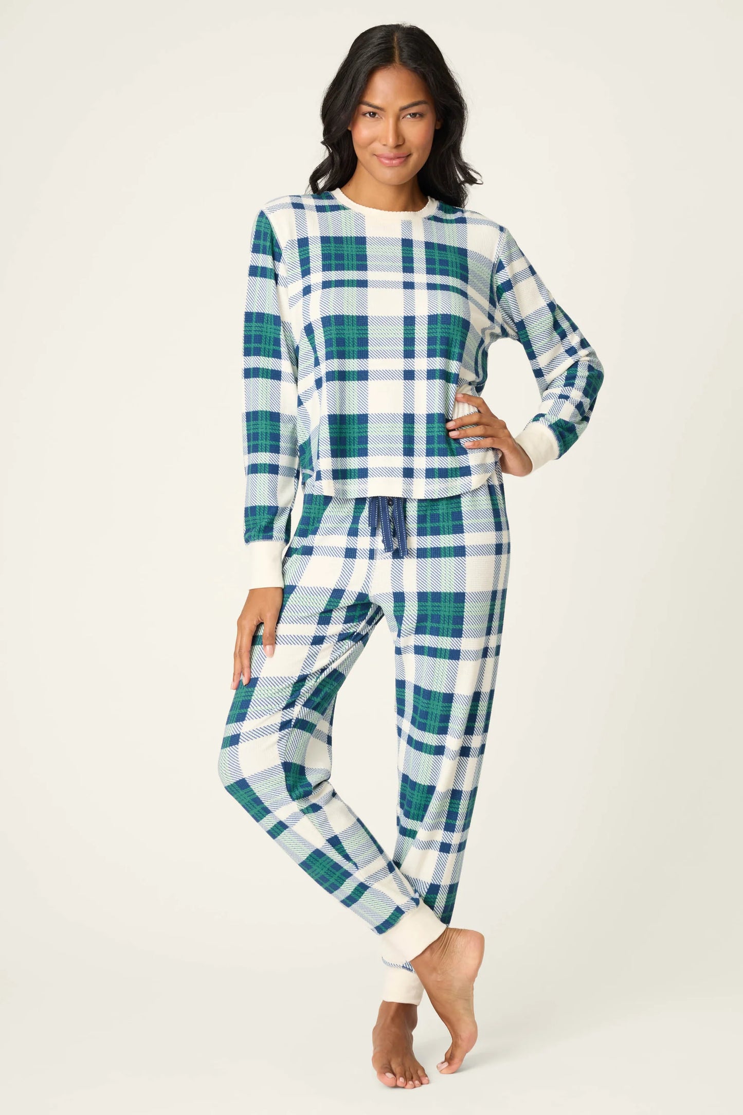 PJ Salvage Cozy Life Thermal Velour Plaid PJ Set