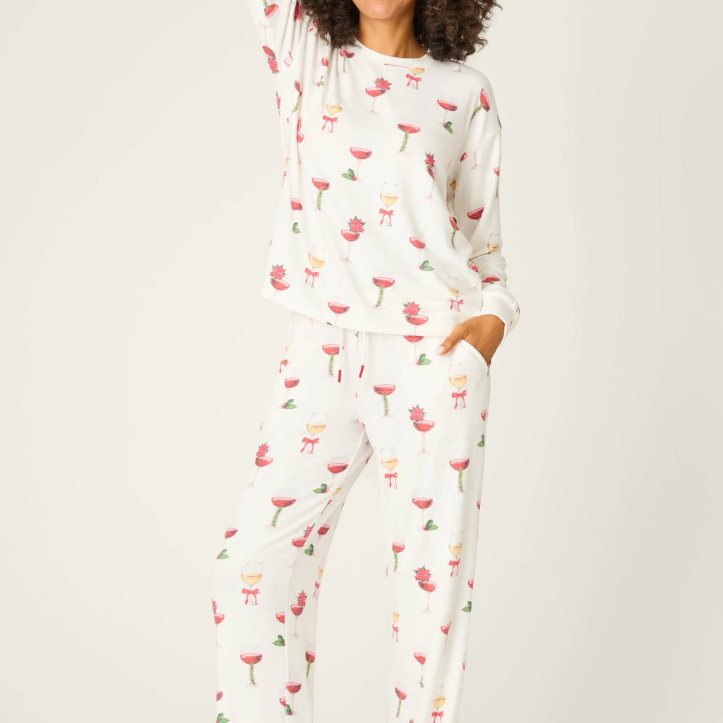 PJ Salvage Let's Get Toasty Holiday Wine Print Pants Set