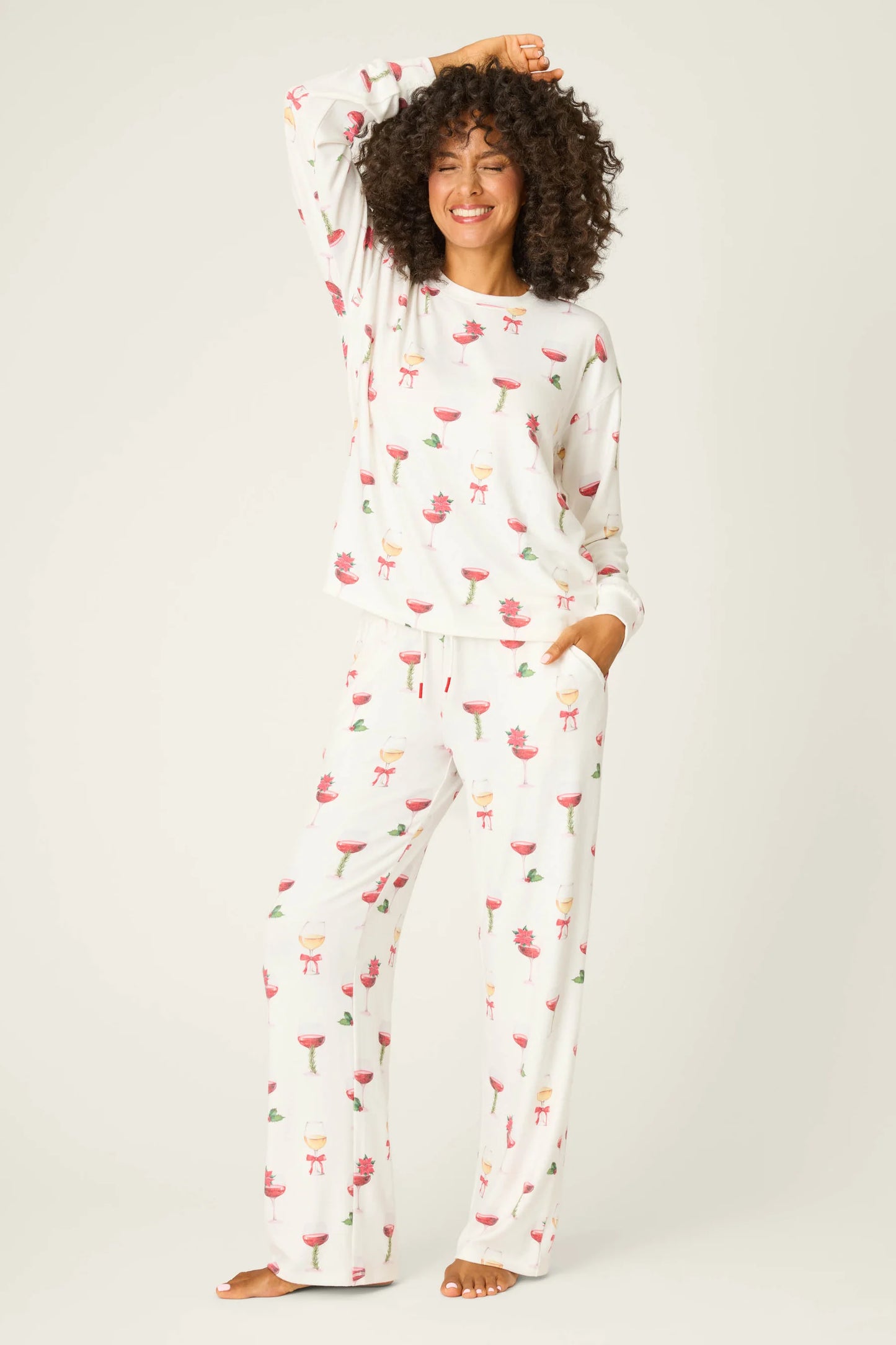 PJ Salvage Let's Get Toasty Holiday Wine Print Pants Set