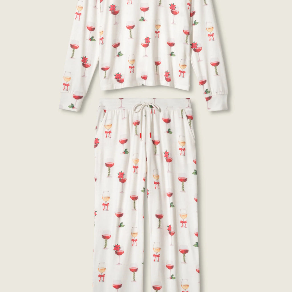 PJ Salvage Let's Get Toasty Holiday Wine Print Pants Set