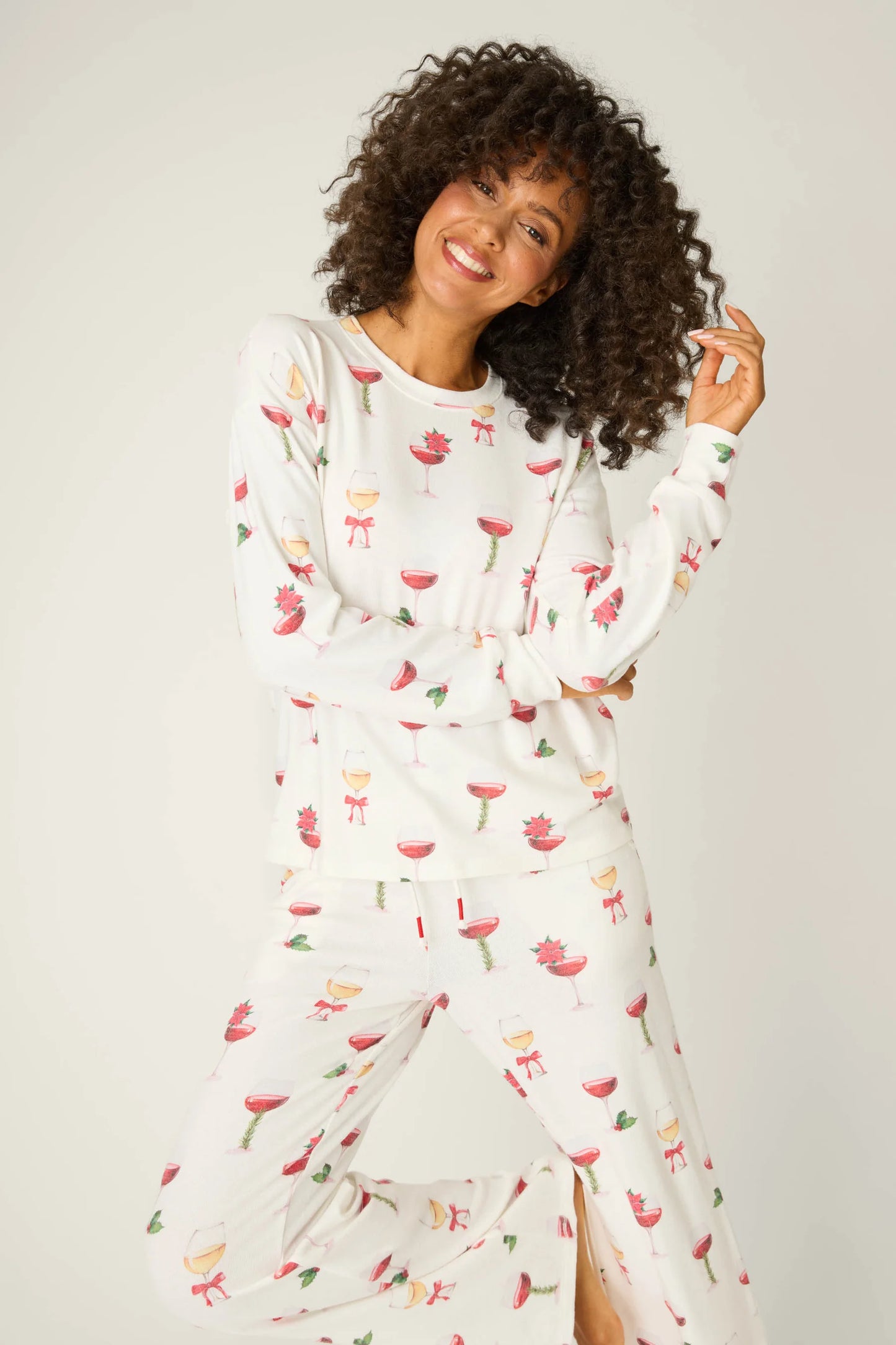 PJ Salvage Let's Get Toasty Holiday Wine Print Pants Set