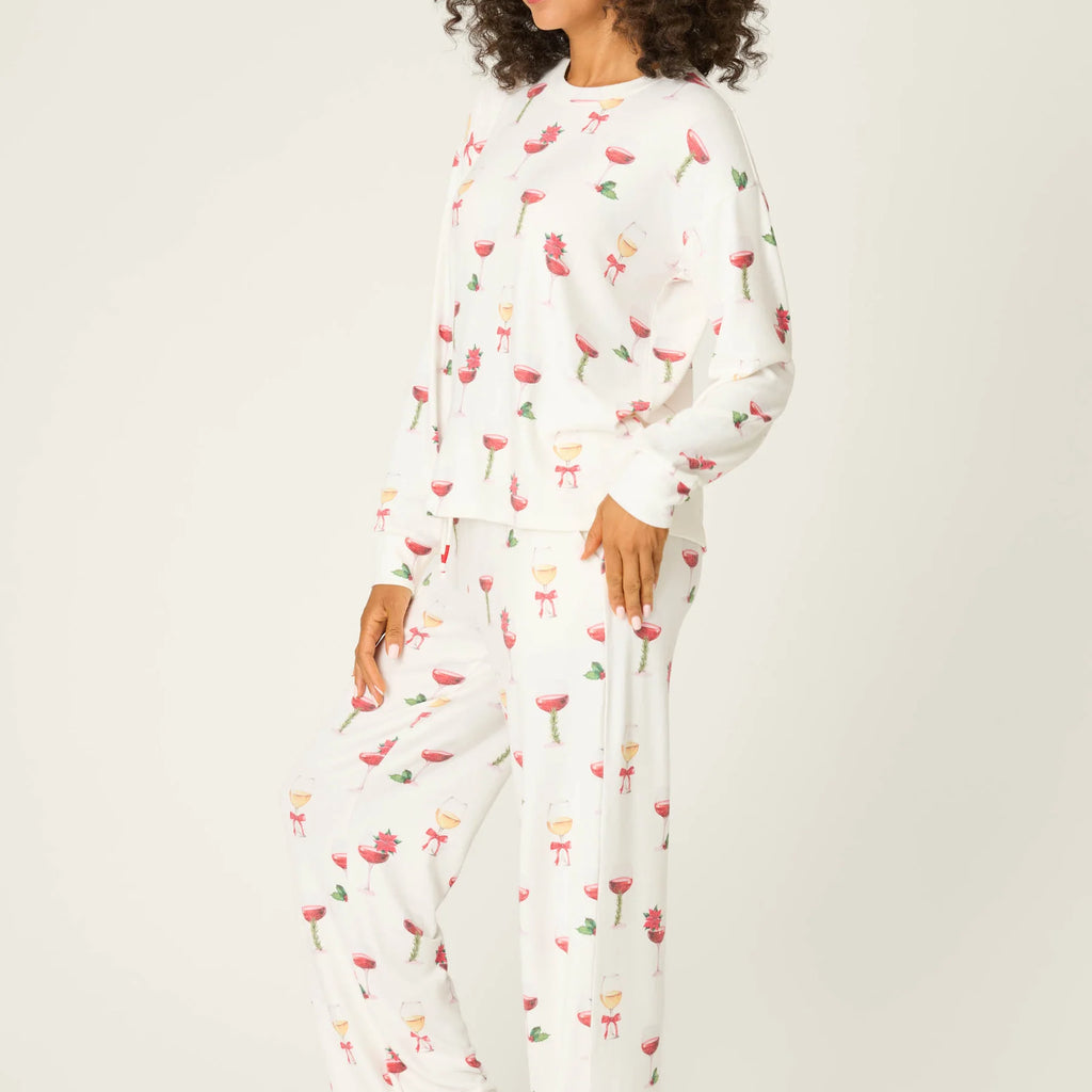 PJ Salvage Let's Get Toasty Holiday Wine Print Pants Set